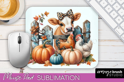 Cow Mouse Pad Design - Fall Pumpkin Sublimation Mousepad Sublimation OrangeBrushStudio 