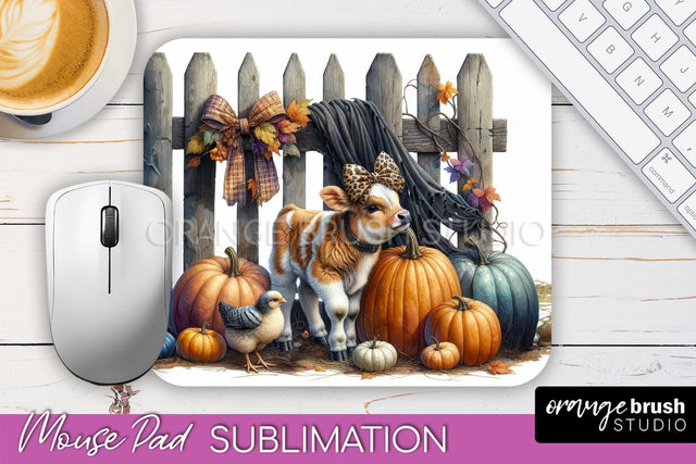 Cow Mouse Pad Design - Fall Pumpkin Sublimation Mousepad Sublimation OrangeBrushStudio 