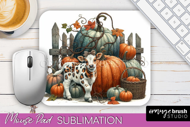 Cow Mouse Pad Design - Fall Pumpkin Sublimation Mousepad Sublimation OrangeBrushStudio 