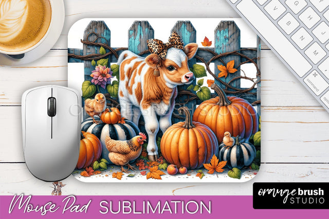 Cow Mouse Pad Design - Fall Pumpkin Sublimation Mousepad Sublimation OrangeBrushStudio 