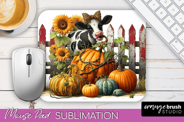 Cow Mouse Pad Design - Fall Pumpkin Sublimation Mousepad Sublimation OrangeBrushStudio 