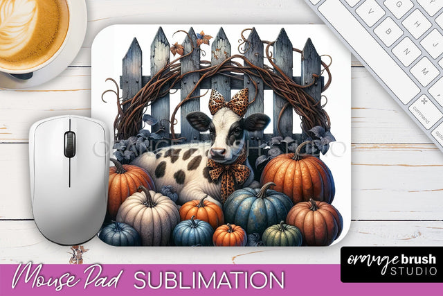 Cow Mouse Pad Design - Fall Pumpkin Sublimation Mousepad Sublimation OrangeBrushStudio 