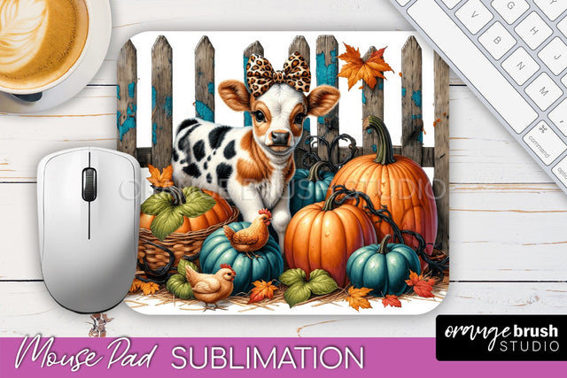 Cow Mouse Pad Design - Fall Pumpkin Sublimation Mousepad Sublimation OrangeBrushStudio 
