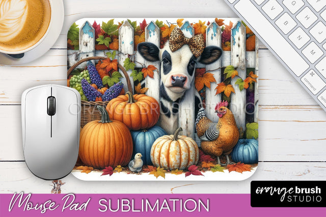 Cow Mouse Pad Design - Fall Pumpkin Sublimation Mousepad Sublimation OrangeBrushStudio 