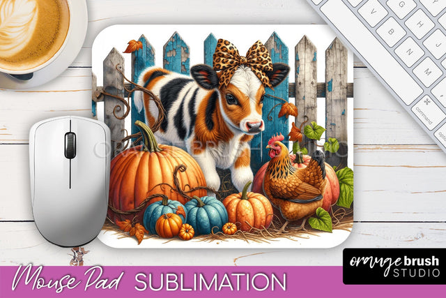 Cow Mouse Pad Design - Fall Pumpkin Sublimation Mousepad Sublimation OrangeBrushStudio 