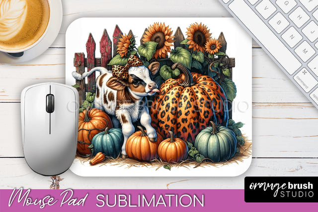 Cow Mouse Pad Design - Fall Pumpkin Sublimation Mousepad Sublimation OrangeBrushStudio 