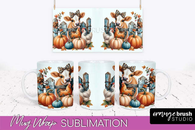 Cow Mug Wrap - Fall Pumpkin Mug PNG Sublimation Design Sublimation OrangeBrushStudio 