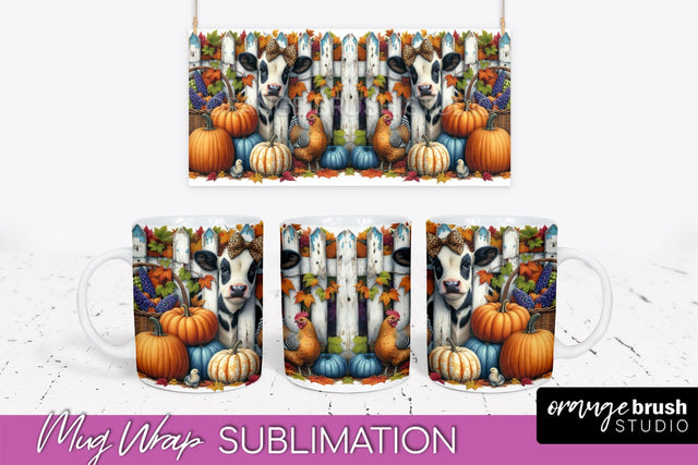 Cow Mug Wrap - Fall Pumpkin Mug PNG Sublimation Design Sublimation OrangeBrushStudio 