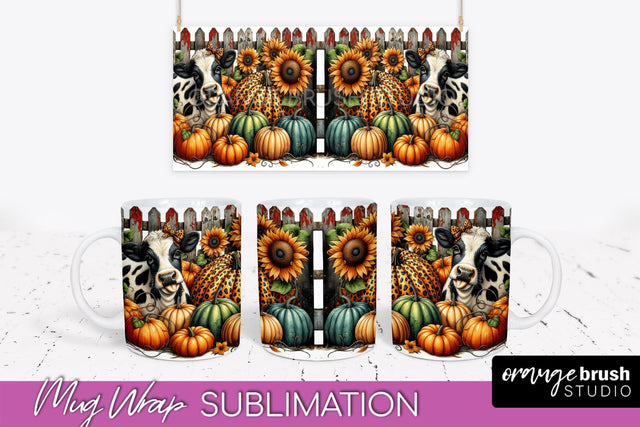 Cow Mug Wrap - Fall Pumpkin Mug PNG Sublimation Design Sublimation OrangeBrushStudio 