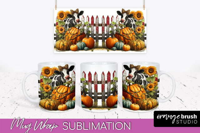 Cow Mug Wrap - Fall Pumpkin Mug PNG Sublimation Design Sublimation OrangeBrushStudio 