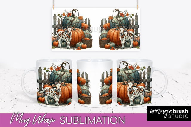Cow Mug Wrap - Fall Pumpkin Mug PNG Sublimation Design Sublimation OrangeBrushStudio 