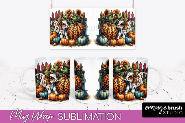 Cow Mug Wrap - Fall Pumpkin Mug PNG Sublimation Design Sublimation OrangeBrushStudio 