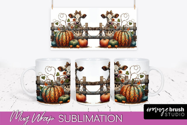 Cow Mug Wrap - Fall Pumpkin Mug PNG Sublimation Design Sublimation OrangeBrushStudio 