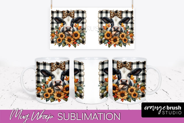 Cow Mug Wrap - Fall Pumpkin Mug PNG Sublimation Design Sublimation OrangeBrushStudio 