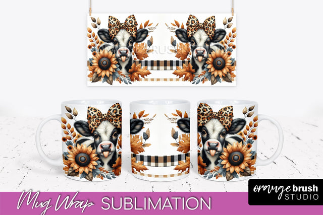 Cow Mug Wrap - Fall Pumpkin Mug PNG Sublimation Design Sublimation OrangeBrushStudio 