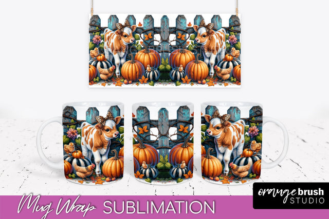 Cow Mug Wrap - Fall Pumpkin Mug PNG Sublimation Design Sublimation OrangeBrushStudio 