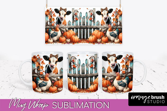 Cow Mug Wrap - Fall Pumpkin Mug PNG Sublimation Design Sublimation OrangeBrushStudio 