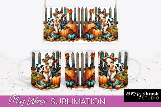 Cow Mug Wrap - Fall Pumpkin Mug PNG Sublimation Design Sublimation OrangeBrushStudio 