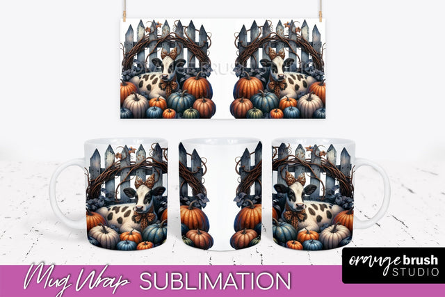 Cow Mug Wrap - Fall Pumpkin Mug PNG Sublimation Design Sublimation OrangeBrushStudio 