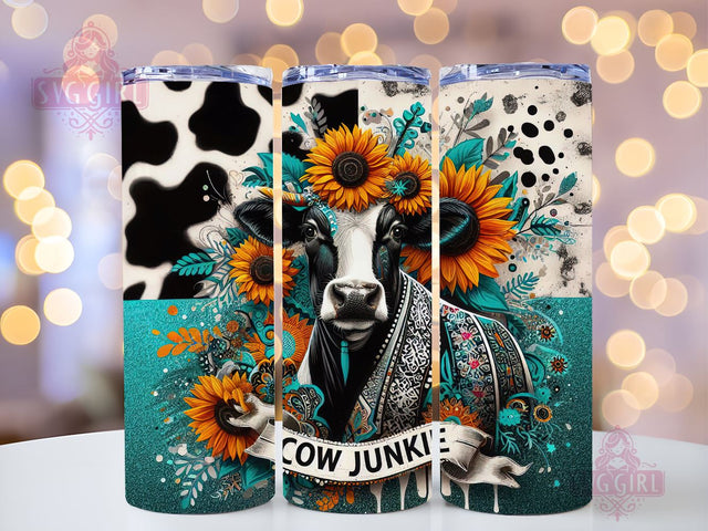 Cow Obsessed 20oz Tumbler Wrap Sublimation Design, Straight Tapered Tumbler Wrap, Sunflower Turquoise Country Tumbler Png, Instant Digital Download Sublimation SvggirlplusArt 