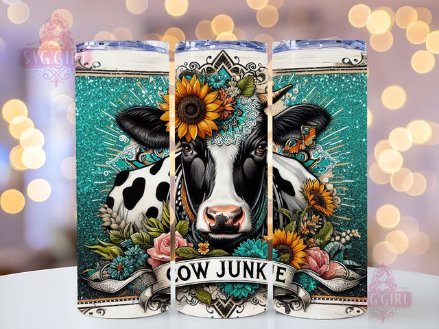 Cow Obsessed 20oz Tumbler Wrap Sublimation Design, Straight Tapered Tumbler Wrap, Sunflower Turquoise Country Tumbler Png, Instant Digital Download Sublimation SvggirlplusArt 