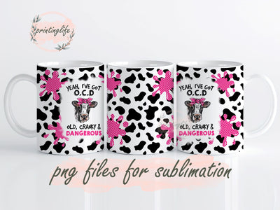 COW Old Cranky Dangerous Mug Wrap Design, Instant Digital Design Download Mug Wrap Design, Mug Design PNG Sublimation PrintingLife 