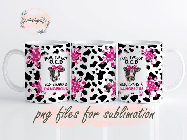 COW Old Cranky Dangerous Mug Wrap Design, Instant Digital Design Download Mug Wrap Design, Mug Design PNG Sublimation PrintingLife 