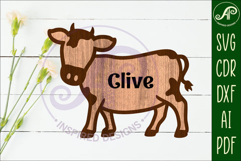 Cow outline two layer name sign SVG APInspireddesigns 