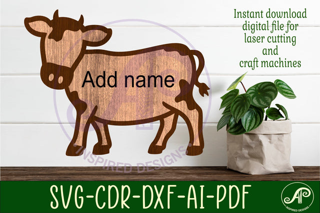 Cow outline two layer name sign SVG APInspireddesigns 