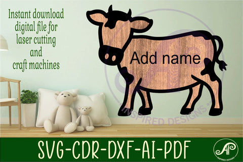 Cow outline two layer name sign SVG APInspireddesigns 