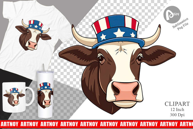 Cow Patriotic Clipart Sublimation artnoy 