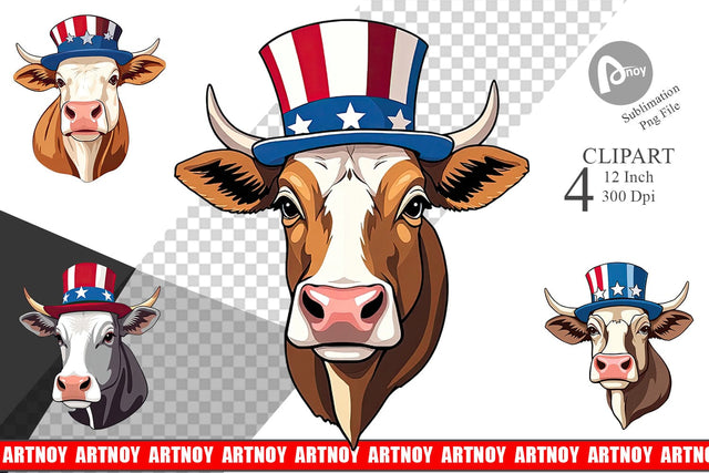 Cow Patriotic Clipart Sublimation artnoy 