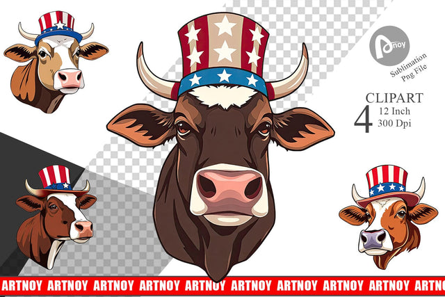 Cow Patriotic Clipart Sublimation artnoy 