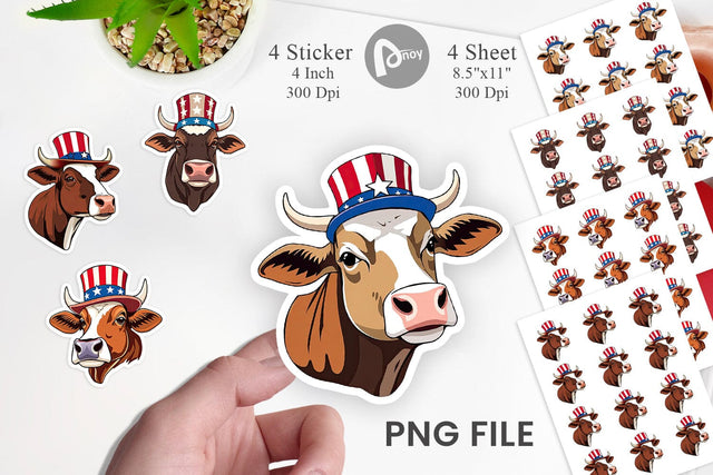 Cow Patriotic Sticker Sublimation artnoy 