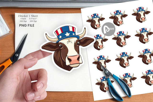 Cow Patriotic Sticker Sublimation artnoy 