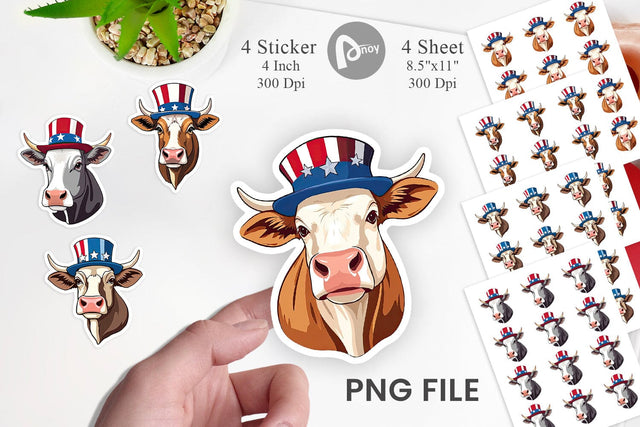 Cow Patriotic Sticker Sublimation artnoy 