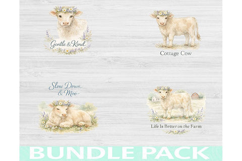 Cow Png Bundle, Cottage Cow Png, Farm Life Quote Bundle, Gentle and Kind Png, Life Is Better on the Farm, Slow Down and Moo Png Digital Art SVG TiffsCraftyCreations 