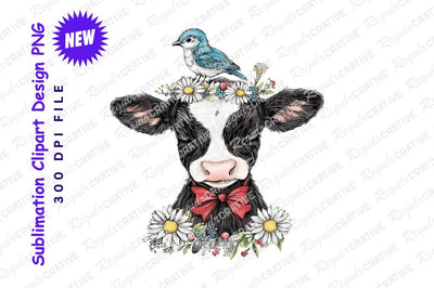 Cow portrait with floral crown clipart png Sublimation Regulrcrative 