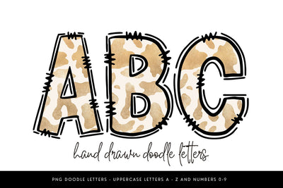 Cow Print Doodle Alphabet PNG, Hand Drawn Western Font Sublimation BijouBay 