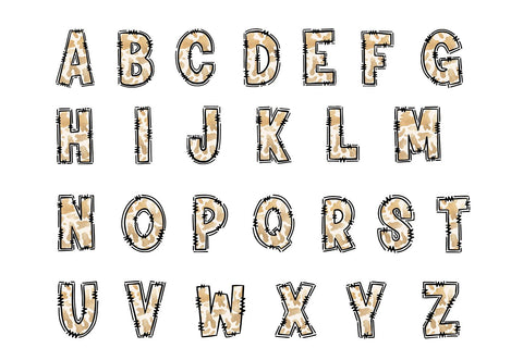 Cow Print Doodle Alphabet PNG, Hand Drawn Western Font Sublimation BijouBay 