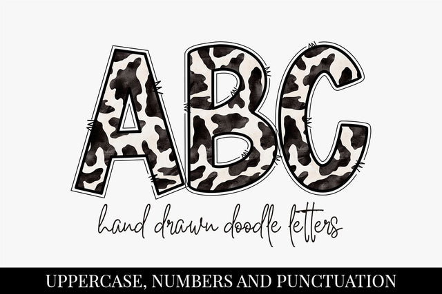 Cow Print Hand Drawn Doodle Letter Alphabet Sublimation BijouBay 
