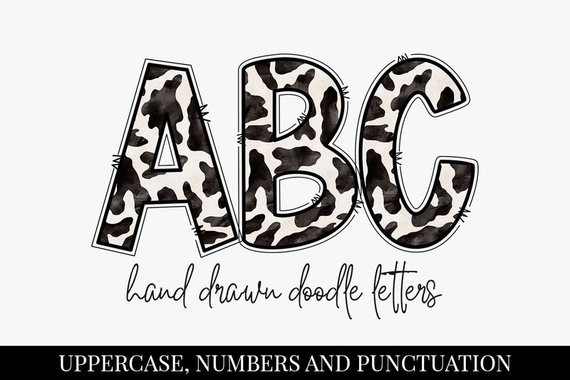 Cow Print Hand Drawn Doodle Letter Alphabet Sublimation BijouBay 