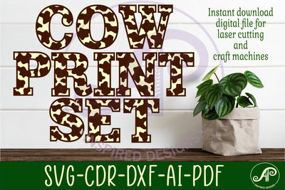 Cow print letters alphabet set x 37 SVG APInspireddesigns 