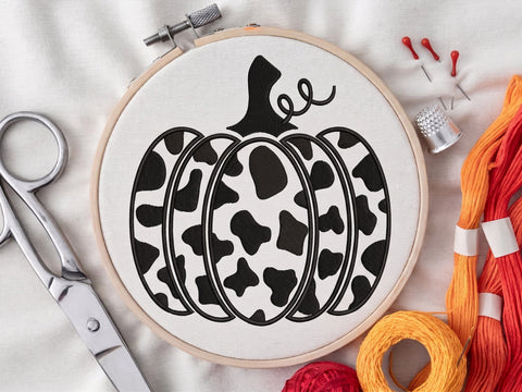 Cow Print Pumpkin Embroidery Design, Farmhouse Fall Machine Embroidery Pattern, Western Halloween Pumpkin, Autumn Harvest Embroidery/Applique DESIGNS DesignDestine 