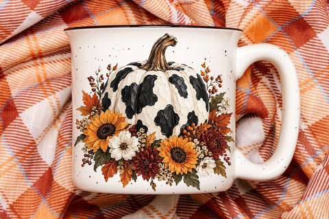 Cow Print Pumpkin PNG, Fall Floral Pumpkin Graphic Sublimation Pickled Thistle Creative 