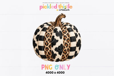 Cow Print Pumpkin PNG, Leopard Checkered Fall Pumpkin Sublimation Pickled Thistle Creative 