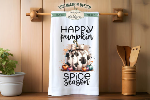 Cow Print Pumpkins with Bows | Kitchen Towel Sublimation PNG Sublimation Ewe-N-Me Designs 