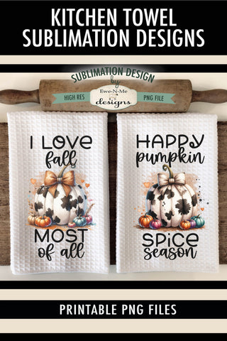 Cow Print Pumpkins with Bows | Kitchen Towel Sublimation PNG Sublimation Ewe-N-Me Designs 