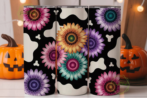 Cow Print Sunflower 20oz Tumbler Wrap Sublimation PixelChick 