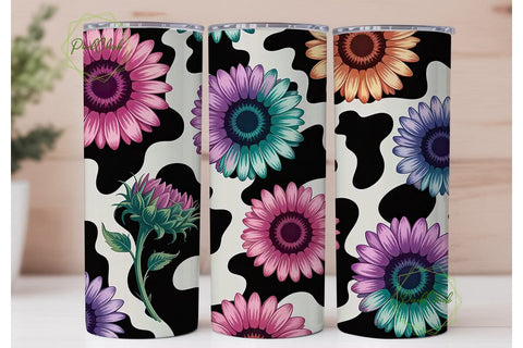 Cow Print Sunflower 20oz Tumbler Wrap Sublimation PixelChick 